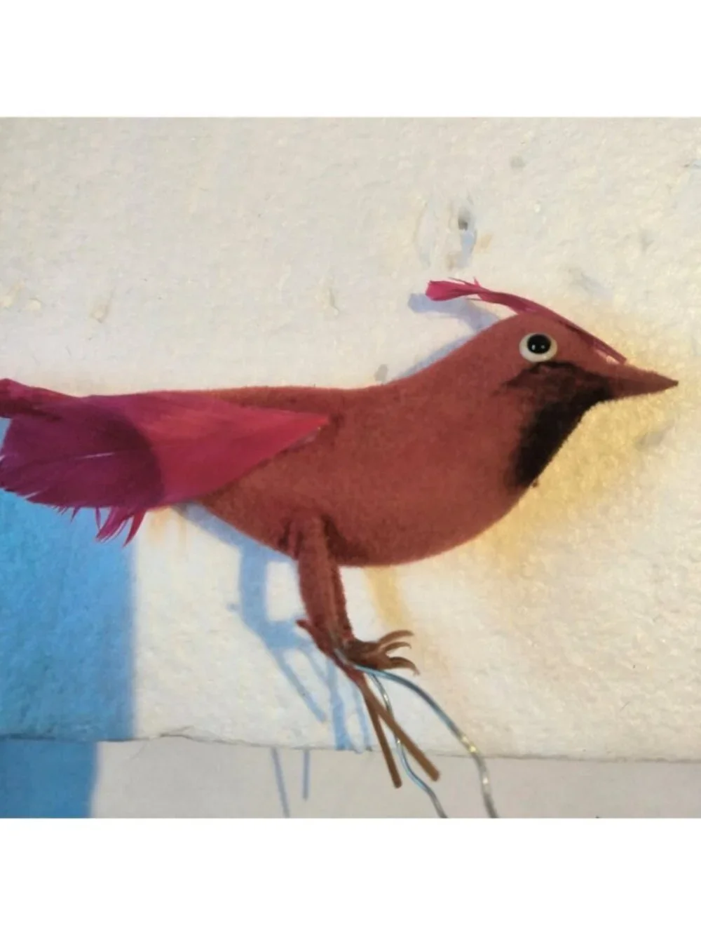 Red Cardinal Bird Figurine Feathers Wire Pick Crafts Lot 2